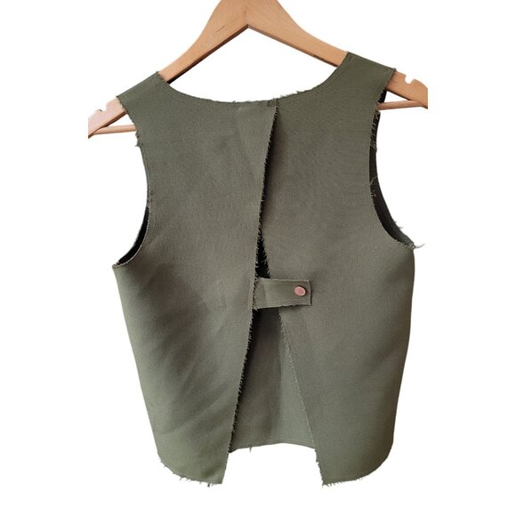 Topshop Womens Raw Edge Sleeveless V-Neck Top US 4 Olive Green - Picture 2 of 5